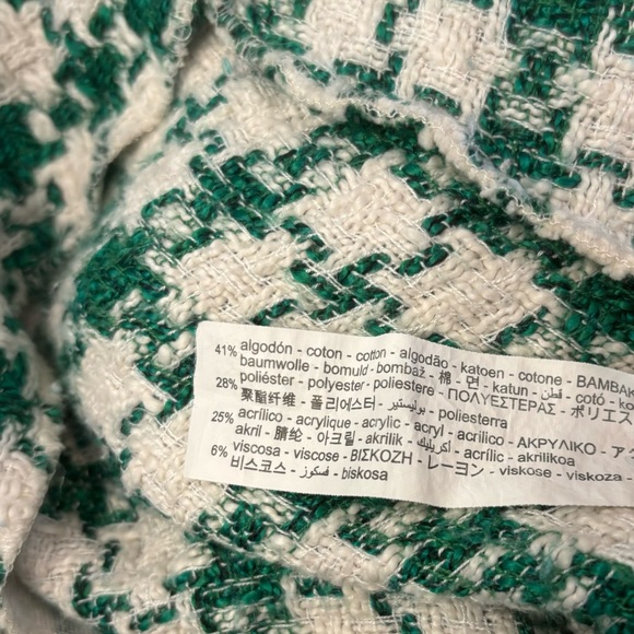 Zara Woman SS22 Ecru/Green Textured A-Line Weave Mini Skirt Size XS Belted X-Mas - Picture 8 of 8